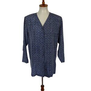 Royal Studio Silk Blouse Small Blue 100% Silk Vintage Button Down